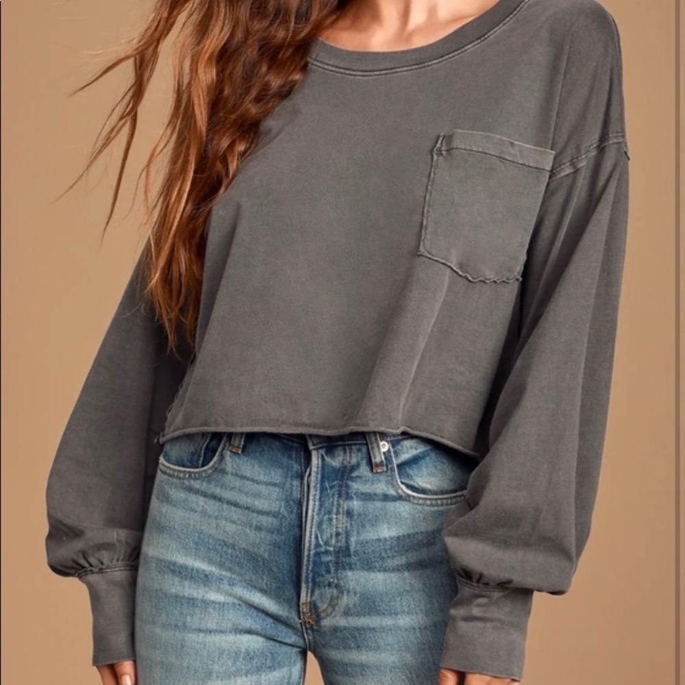 Free people long sleeve dark gray pocket tee